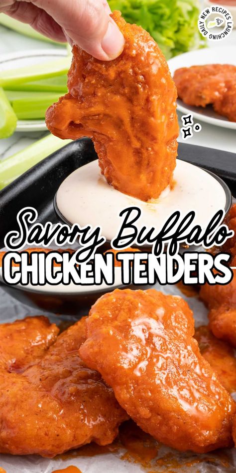 Buffalo Chicken Tenders Buffalo Tenders, Buffalo Chicken Nuggets, Teriyaki Chicken Meatballs, Delicious Entrees, Buffalo Chicken Tenders, Baked Teriyaki Chicken, Eat More Chicken, Frozen Chicken Nuggets, Breaded Chicken Tenders