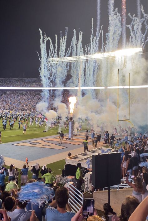 Football stadium blue fireworks game college student Unc College, North Carolina Colleges, North Carolina Chapel Hill, College Necessities, Academic Aesthetic, Coastal Carolina University, College Vision Board, Dream Collage, Chapel Hill North Carolina