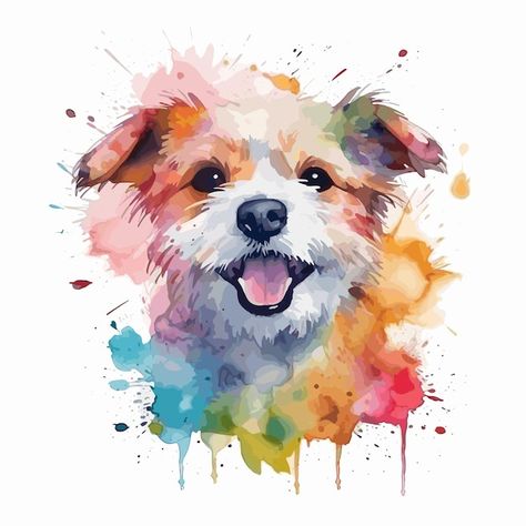 Watercolor Art Of Dogs, Dogs Watercolor Paintings, Vishu Wishes, Watercolour Dogs, Painting Clipart, Dogs Watercolor, Watercolor Painting Easy, Colorful Dog Art, Painting Dogs