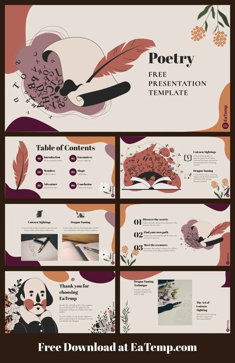 Poetry PowerPoint Presentation Template - Free PowerPoint Templates, Google Slides, Figma Deck And Resume Free Powerpoint Templates, Thank You Images, Google Slides Theme, Cultural Identity, Google Slides Themes, Template Google, Slides Template, Presentation Template Free, Slide Design