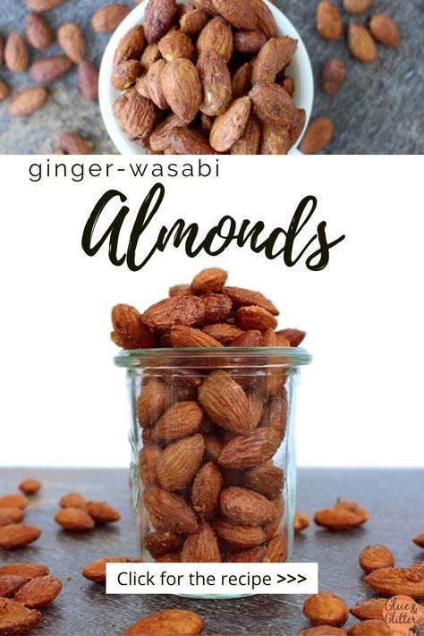 Need an easy snack that gets at your cravings for sweet, salty, AND spicy all at once? These double-spiced ginger wasabi roasted almonds are what you're looking for, y'all. They're sweet, spicy, crunchy, snacky heaven. Wasabi Almonds Recipe, Easy Breakfast Snacks, 5 Ingredients Or Less, Potato Appetizers, Recipes Quick And Easy, Healthy Vegan Snacks, Nut Recipes, Roasted Nuts, Oil Free Vegan