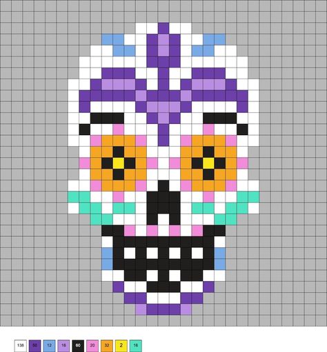 Skull Perler Bead Patterns, Skull Perler, Cross Stitch Skull, Pixel Beads, Fuse Bead Patterns, Melty Beads, Knitted Socks, Perler Patterns, Sugar Skulls