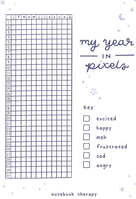 Journal Idea Printable, Printable Year In Pixels, 2024 Journal Template, Journal Pixel Ideas, Digital Journal Pages Free, Bullet Journal To Print, Digital Bujo Template, A Year In Pixels 2023, Ipad Journal Template Free