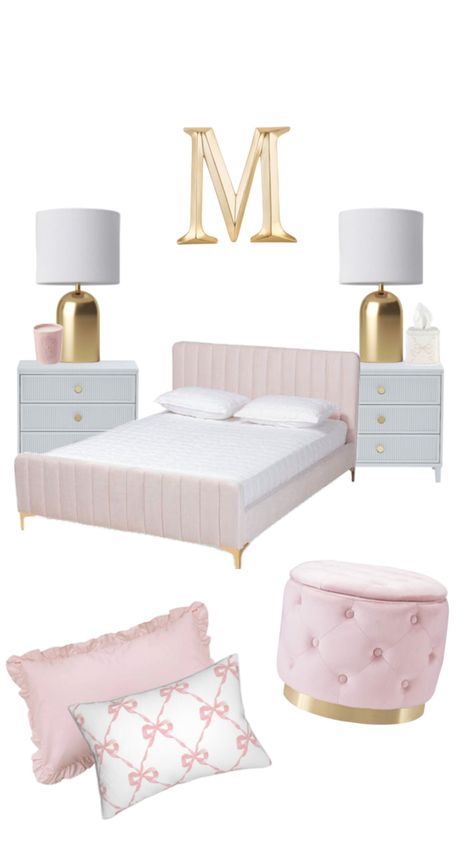 Dream Bedroom Inspiration, Room Organization Bedroom, Pink Girl Room, White Room Decor, Gold Bedroom, Pink Bedrooms, Preppy Room Decor, Girly Room, Simple Room