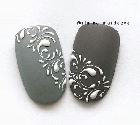 Inda Minta, Filigree Nails, Ornaments Nails, Baroque Nails, Oval Nails Designs, Swirl Nail Art, Chic Nail Art, New Nail Art Design, Ongles Nails