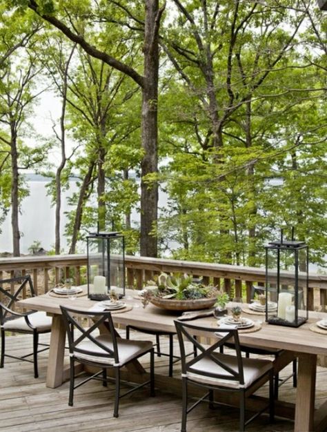 40 Coolest Modern Terrace And Outdoor Dining Space Design Ideas | DigsDigs Outdoor Dining Table And Chairs, Lakeside Lodge, Creek House, Cripple Creek, Haus Am See, Outdoor Dining Room, Outdoor Dining Spaces, Dining Table And Chairs, Lake Living