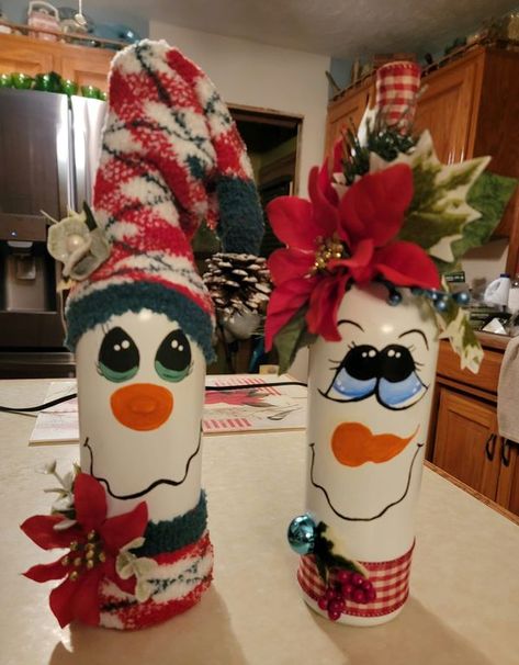 Dollar Tree Crafts & DIY with Instructions! | New here thought I would show you my craft Wine Bottle Reindeer, Gingerbread Wine Bottle, Water Bottle Christmas Crafts, Wine Bottle Crafts Diy Easy, Christmas Wine Bottles Diy, Christmas Wine Bottle Crafts Diy, Holiday Wine Bottle Crafts, Snowman Wine Bottle, Wine Bottle Crafts Christmas