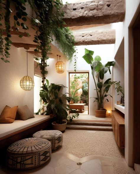 Organic Tropical Interior, Earthy Mediterranean Bedroom, Tulum Home Design, Tulum Inspired Office, Balinese Interior Living Rooms, Tulum Patio Decor, Tulum Interior Design Living Room, Desert Style Interior, Tulum Inspired Bathroom