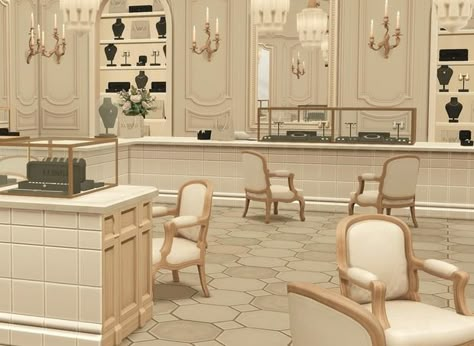 La Bijouterie, by bbygyal123 & lijoue ♡ | Patreon Sims 4 Jewelry Decor, Sims 4 Bbygyal, Ts4 Lots, Dior Store, 4 Family, Sims 4 Family, Sims Ideas, Sims Building, Sims 4 Dresses