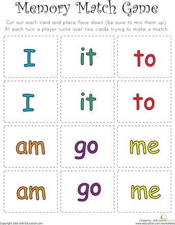 I am in LOVE with this website!!! SO many fun worksheets for all grade levels!!!   Worksheets: Match Game: Sight Word Memory Match Word Games For Kids, Preschool Sight Words, Teaching Sight Words, Memory Games For Kids, Sight Word Worksheets, Match Game, Sight Words Kindergarten, Sight Word Practice, Site Words