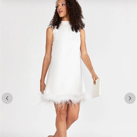 Purchased For My Bachelorette But Felt It Was A Little Long On Me (I’m 5’5) New With Tags! Feather Mini Dress, Ostrich Feather Trim, High Neck Mini Dress, White Feather, Feather Trim, Ostrich Feather, Gothic Dress, Versatile Dresses, Boho Maxi Dress