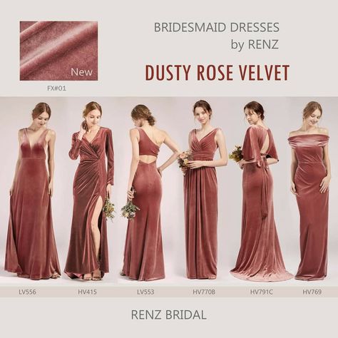 Velvet Bridal Party, Elegant Winter Wedding, Dusty Rose Bridesmaid Dresses, Red Christmas Dress, Bohemian Style Wedding, Velvet Bridesmaid Dresses, New Party Dress, Blush Pink Dresses, Rose Velvet