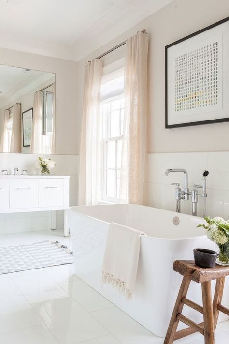 Decorating with Color: Blush Pink - Beneath My Heart Tub Backsplash Ideas, Bathtub Backsplash, Tub Backsplash, Modern Crown Molding, Dream Bathtub, Bathroom Lighting Design, Modern Bathtub, Neutral Bathroom, Shower Fixtures