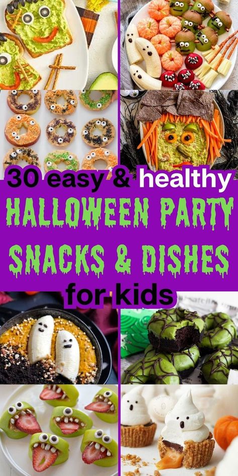 Healthy Halloween Snacks for Kids Teenage Halloween Party, Healthy Halloween Snacks For Kids, Healthy Halloween Recipes, Healthy Halloween Party Food, Kids Halloween Party Food, Halloween Party For Kids, Halloween Finger Foods, Finger Foods For Kids, Healthy Halloween Food