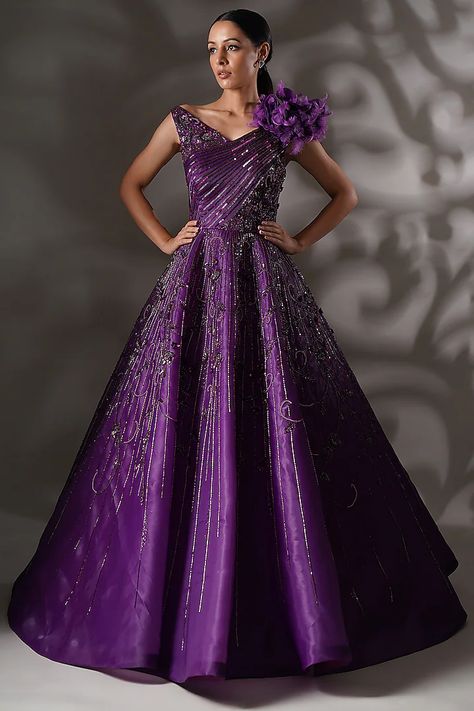 Purple Organza Sequins Embroidered Gown Design by Chaashni by Maansi and Ketan at Pernia's Pop Up Shop 2023 Gown Indian, Best Gowns, Indian Fashion Designers, Pernia Pop Up Shop, Pop Up Shop, Indian Fashion, Fashion Designer, Pop Up, Fashion Dresses