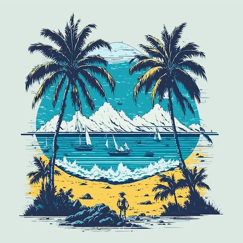 Vector tropical island with trees tshirt... | Premium Vector #Freepik #vector #hawaii #island #beach-tree #beach Beach Tree, Tree Tshirt, Tropical Islands Paradise, Tree Vector, Flame Art, Tropical Tree, Line Art Design, Hawaii Island, Tropical Island