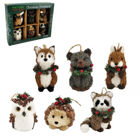 PRICES MAY VARY. WHAT YOU GET: you will receive 6 different pieces of cute,lifelike woodland animal rustic ornaments with a pretty present box! Their sizes are approximately: 2.6*4.1*4.5 inches-fox, 3.1*3*3.9 inches-owl, 2.6*4.1*4.7 inches-squirrel,3.9*3.3*3.1 inches-hedgehog,3*2.8*4.3 inches-bear,3.7*3.1*4.3 inches-raccoon. NATURAL APPEAL: Safe and natural materials (like straw, pinecone, twig ,etc.) are used to make the products which let you feel the breath of nature even at home. PREMIUM QUA Natural Christmas Tree, Natural Forest, Farmhouse Christmas Ornaments, Animals Christmas, Rustic Ornaments, Natural Christmas, Woodland Christmas, Owl Decor, Christmas Decorations For The Home