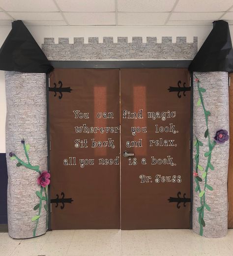 Fairytale Theme Classroom Door, Once Upon A Time Library Displays, Fairy Tale Door Decorations, Fairy Tales Classroom Decorations, Classroom Fairytale Theme, Fairytale Door Decoration, Fairy Tale School Theme, Fairy Tail Classroom Theme, Fairy Tale Decorations Classroom