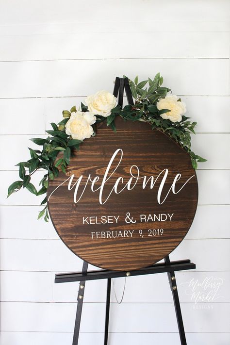 wooden circle wedding sign with white roses and greenery - Rustic Wooden Wedding Signs  ❤ ❤ Top 20 Rustic and Wood Wedding Welcome Signs Wood Wedding Signs Rustic, Wooden Wedding Signs, Wooden Welcome Signs, Wood Wedding Signs, Rustic Wedding Signs, Personalized Wedding Sign, Wedding Wall, Wooden Wedding, Wedding Welcome Signs