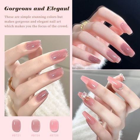 Easy Application and Long Lasting: Smooth and easy to apply, The series of nude pink shimmer Korean gel nail polish set is long lasting for 21+days under proper application-cure under UV lamp for each layer, base coat and top coat are needed.
Healthy Gel Nail Polish: High quality ingredients made of natural resin whcih makes it safe and has low odor. Only used for nail and non-direct contact with mouth, eyes, wash immediately if contact accurs. Keep the products away from children. Diy Shellac Nails, Sheer Gel Polish, Shellac Nail Polish, Statement Handbag, Diy Nail Polish, Elegant Scarves, Nail Polish Set, Gel Nail Polish Set, Jelly Nails