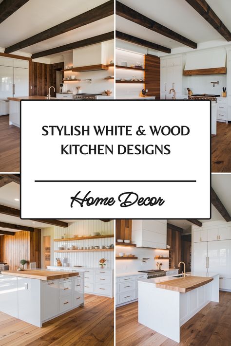 Stylish kitchens featuring white cabinets and wood accents with modern decor. White Kitchen Cabinets With Ge Cafe Appliances, White Kitchen And Wood, Wood And White Kitchen, White Wood Kitchen, White And Wood Kitchen, Kitchen Flooring Trends, Ge Cafe Appliances, Kitchen Tile Inspiration, Kitchen Design Tips