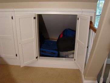 Under Eave Storage Cabinets Design, Pictures, Remodel, Decor and Ideas - page 8 Eaves Storage, Attic Renovation Ideas, Traditional Family Room, Attic Doors, Finished Attic, Attic Closet, Knee Wall, Attic Flooring, Attic Bathroom