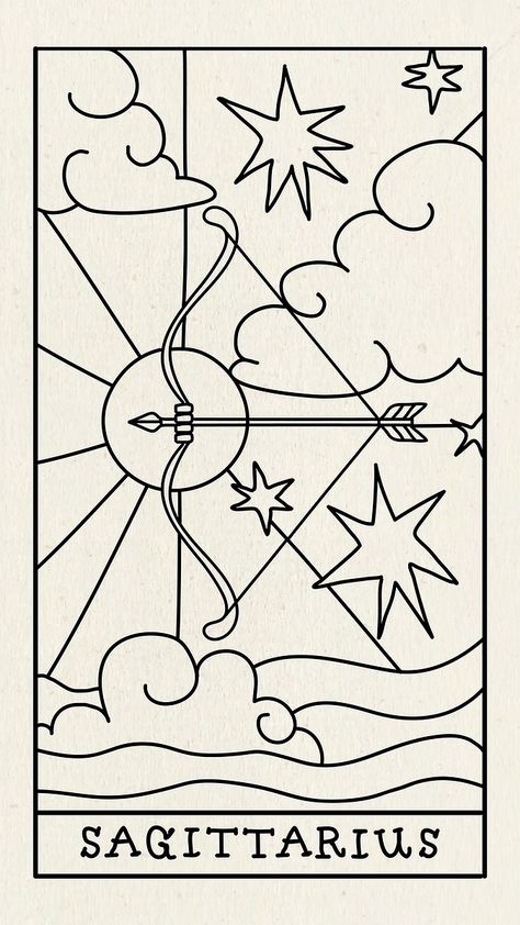 Sagittarius Tarot Card Tattoo, Tarot Card Line Art, Easy Tarot Card Drawing, Tarot Cards Drawing, Tarot Card Drawings, Sagittarius Tarot Card, Zodiac Tarot Cards, Sagittarius Illustration, Gemini Tarot