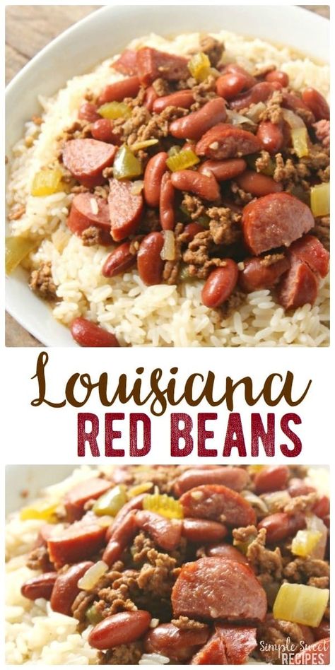 Louisiana Red Beans And Rice, Red Beans And Rice Recipe Crockpot, Rice With Ground Beef, Louisiana Red Beans, Red Beans N Rice Recipe, Cajun Dishes, Red Beans And Rice, Cajun Cooking, Louisiana Recipes