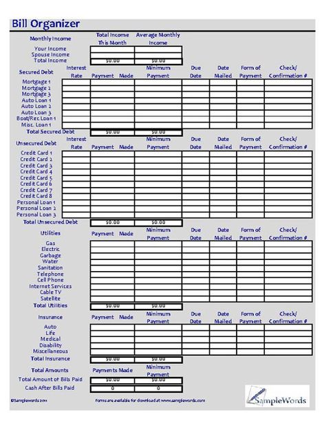 Monthly bill organizer in Microsoft Excel XLS format organizes regular debt payments, mortgages, credit cards, auto loans, utilities, and insurance. Monthly Bill Organizer, Bill Organizer, Bill Planner, Excel Budget, Monthly Bill, Bill Organization, Bill Tracker, Budget Spreadsheet, Spreadsheet Template