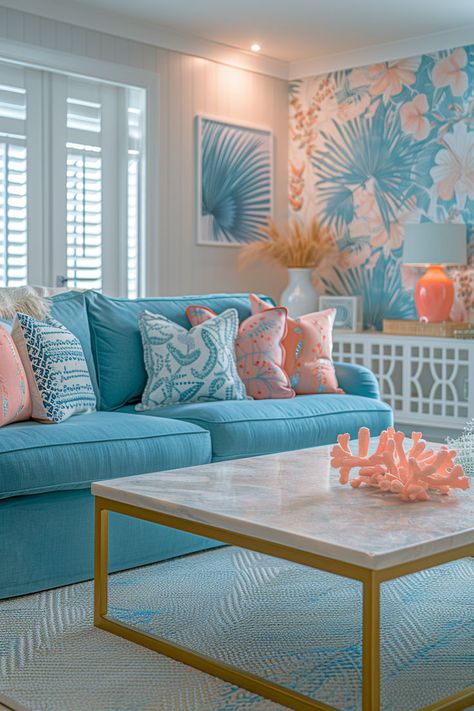 chic tropical decor, living room inspo, room ideas, croom ideas, coastal home decor, coastal living room Beachy Artwork, Chic Living Room Ideas, Tropical Chic Decor, Rattan Accents, Room Decor Tips, Living Room Decor Tips, Chic Living Room Decor, Inspired Furniture, Chic Interior Design