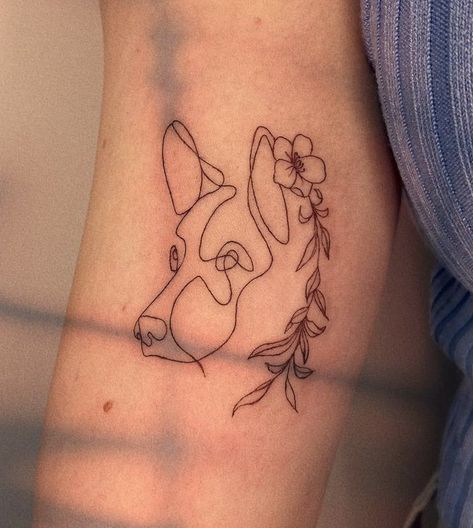 Outline Paw Tattoo, Dog Line Art Tattoo German Shepherd, Dog Ear Flower Tattoo, Dog Tattoo On Forearm, Fine Line Great Dane Tattoo, Dog Nose Print Tattoo With Flowers, Minimalist German Shepherd Tattoo, Dog Ear Outline Tattoo With Flowers, Simple Pet Tattoos Dogs