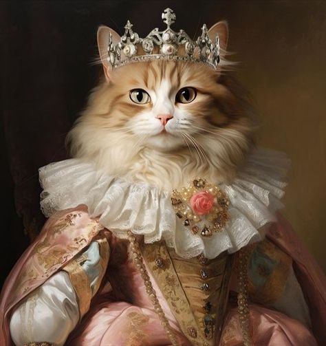 "Noblesse Oblige" Royal Cats Aesthetic, Royal Cat Portrait, Victorian Cat Portrait, Midevil Cat Paintings, Regal Cat Painting, Cat Portrait Painting Royal, Fancy Cats, Silly Cats Pictures, Luxury Pet