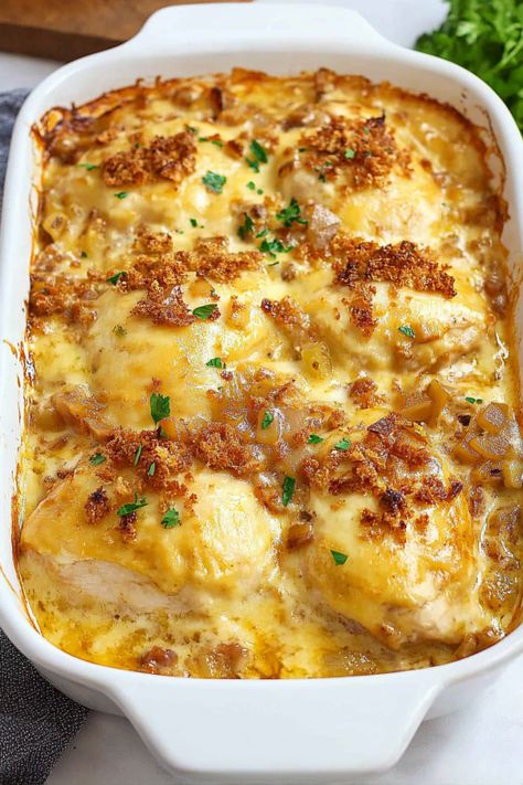 Swiss Chicken Casserole - Taste Of Recipe Chicken Stuffing Swiss Cheese Casserole, Swiss Cheese Chicken, Swiss Chicken Casserole, Swiss Cheese Recipes, Chicken Breast Casserole Recipes, Chicken Breast Casserole, Chicken And Cheese Recipes, Swiss Chicken, Chicken Stuffing Casserole