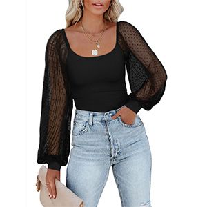 from amazon Fall Bodysuit Outfit, Outfit Ideas Modest, Elegant Bodysuit, Fall Bodysuit, Polka Dots Tops, Square Neck Long Sleeve, Bodysuit Tops, Bodysuit Designs, Square Neck Bodysuit