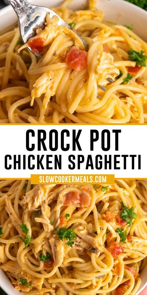 Slow Cooker Chicken Spaghetti Recipe, Crock Pot Chicken Spaghetti, Chicken Spaghetti Recipe Crockpot, Crockpot Chicken Spaghetti, Summer Crockpot Recipes, Crockpot Chicken Breast, Chicken Spaghetti Recipes, Chicken Crockpot Recipes Easy, Easy Crockpot Chicken