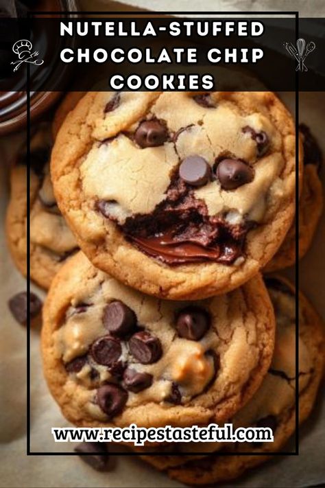 Indulge in these decadent Nutella-Stuffed Chocolate Chip Cookies, where rich chocolate chip dough envelops a gooey Nutella center. Perfect for satisfying your sweet cravings! Chocolate Chip Dough, Sweet Cravings, Chip Cookies, Chocolate Chip Cookies, Cookie Dough, Nutella, Butter Cream, Chocolate Chip, Dough