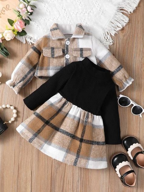 Chic and Adorable, Toddler baby girls Long sleeve turtle neck flannel plaid dress with matching crop flannel jacket.  Composition: 100% Polyester Processing time:  Please allow 5-10 Business days for us to process your order.  Shipping Times United States-7 to 15 Business Days.  Canada-10-15 Business Days.  Rest of the world- 15 to 20 Business Days.  Returns- We will accept returns within 30 days of purchase.  If for whatever reason you are not happy with the item, please reach out to us and we Plaid Tunic Dress, Flannel Dress, Mock Neck Dress, Kids Clothes Boys, Maxi Dress Cocktail, Fashion Materials, Long Sleeves Coats, Flounce Sleeve, Sleeve Jacket