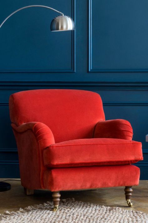 Bold and beautiful, our Kentwell chair is the perfect addition to your living space. When upholstered in a vibrant velvet, this bestselling piece is simply showstopping ❤️ #interiordesign #velvetsofa #velvetchair #handmadeinbritain #madeinbritain Bespoke Chair, Traditional Armchairs, Handmade Chair, Comfy Armchair, Arm Chair Styles, Perfect Chair, Contemporary Chairs, Couch Chair, Velvet Chair