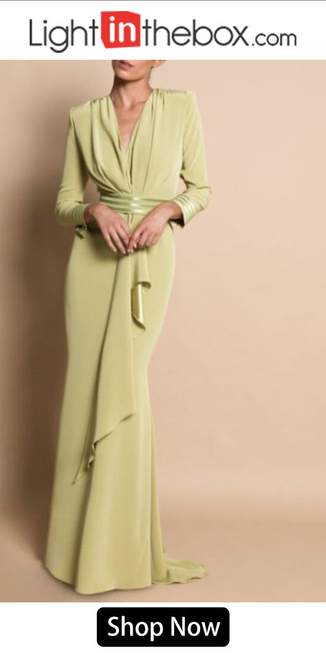 Sheath / Column Mother of the Bride Dress Formal Fall Wedding Guest Party Elegant V Neck Sweep / Brush Train Stretch Chiffon Long Sleeve with Draping Ruching 2023 Elegant Floor-length Green Gown, Fitted Green Gown For Wedding Guest, Green Fitted Gown For Wedding Guest, Elegant Maxi Length Mother Of The Bride Dress, Elegant Maxi Mother Of The Bride Dress For Wedding, Green Floor-length Mother Of The Bride Dress, Green Long Sleeve Evening Dress For Wedding Guest, Elegant Green Mother Of The Bride Dress For Gala, Elegant Green Gown For Banquet