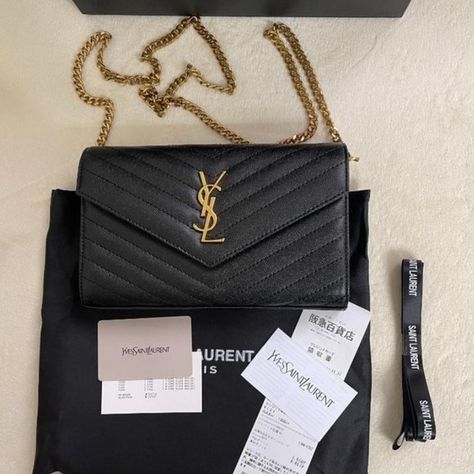 YSL Cassandra Envelope Chain Wallet Ysl Cassandra, Ysl Wallet, Box Ribbon, Saint Laurent Handbags, Chain Wallet, October 2022, Wallet Chain, Brass Hardware, Department Store