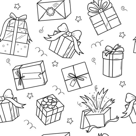 Cute gifts, beautiful boxes, holiday presents. Festive seamless vector pattern of doodle icons on a white background. Doodle Icons, Doodle Icon, Holiday Presents, Heart Tree, Doodle Art Designs, Logo Banners, Cityscape Photos, Holiday Items, Heart With Arrow