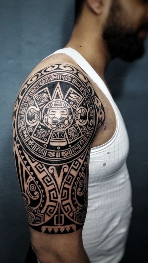 Aztec Band Tattoo, Aztec Calendar Tattoo, Calendar Tattoo, Maya Tattoo, Hip Tattoos For Girls, Viking Tattoos For Men, Snoopy Shoes, Aztec Tattoos Sleeve, Tato Maori