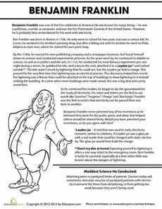 Benjamin Franklin Biography Worksheet Benjamin Banneker Project Kids, Benjamin Franklin Activities, Benjamin Franklin Science Experiment, Benjamin Franklin For Kids, Benjamin Franklin Portrait, Ben Franklin, 4th Grade Social Studies, Social Studies Worksheets, Social Studies Activities