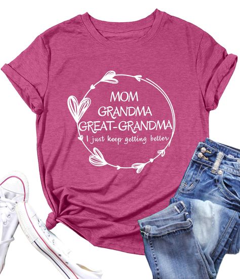 PRICES MAY VARY. Fabric: This grandma shirts is made of cotton blend, soft and comfortable,close skin breathe freely it is very comfortable to wear. Design: Great-grandma shirt, short sleeve grandma life t shirt, floral grandma tops, fashion grandmother tees, gift shirt for grandma, women's funny mom grandma great-grandma i just keep getting better letter printed nana shirt for mothers day gift, baby reveal shirts for grandma. Occasion: Grandma shirts for women is sutit for spring, autumn, summe Mom Grandma Great Grandma, Great Grandma, Mini Tube Dress, Stretch Mesh Fabric, Grandma Shirts, Cover Beachwear, Clubwear Dresses, Mom And Grandma, Tops Casual