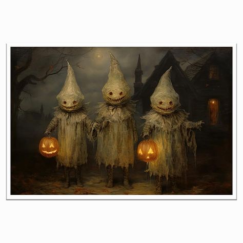 PRICES MAY VARY. Varied Sizes for Every Space: Explore our captivating "Halloween Wall Art" collection, available in various sizes, including 12x16, 16x24, and 24x36 inches. These artworks are versatile and perfect for any room, ensuring your Halloween decor is a visual treat. Whimsical Scarecrow Magic: Delight in our "Cute Scarecrow Halloween Witchy Print" series. These charming cat-themed artworks add a dash of whimsy to your Halloween decorations, infusing your space with playful, witchy vibe Creepy Halloween Pictures, Halloween Fall Aesthetic, Marcos Halloween, Vintage Halloween Posters, Halloween Antiques, Cute Scarecrow, Scarecrow Halloween, Wiccan Art, Haunted Hayride