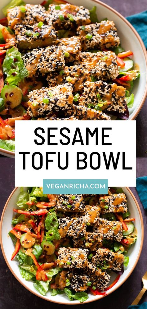 Sesame Crusted Tofu Bowls Sesame Crusted Tofu, Firm Tofu Recipes, Tofu Bowls, Crusted Tofu, Vegan Bowl Recipes, Lentils Vegan, Sesame Tofu, Plant Based Whole Foods, Crispy Tofu