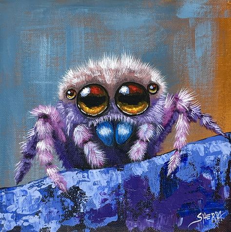 The cutest Day of the 13 days of Sherpaween. This sweet little fluffy Jumping spider hopes you will come today 12 pm ET to The Art Sherpa YouTube Channel 8x8 canvas today #halloween #halloweendecor #halloweenpaining #theartsherpa #art #artist #artwork #artoftheday #painting #paintingart #paintingclass #paintingprocess #paintingoftheday #paintingwithatwist #acrylicpainting #acrylicpaintings #acrylicpaintingart #acrylicpaintingartist #acrylicpaintingclasses #acrylicpaintingtutorial #acrylicp... Art Sherpa, The Art Sherpa, Jumping Spider, Muse Art, 13 Days, Acrylic Painting Tutorials, 12 Pm, Flower Art Painting, Painting Class