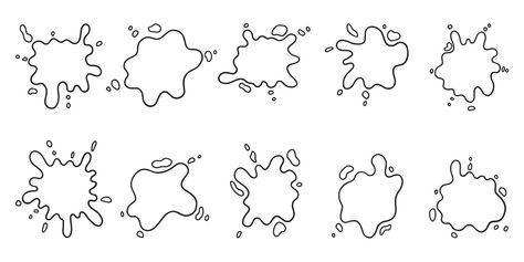 Hand drawn set of paint splashes doodle. Different shapes of paint splatter and drops, ink blobs . Vector illustration isolated on white background. Paint Splatter Art, Paint Splats, Splatter Art, Paint Drop, Spring Coloring Pages, Paint Splatters, Ink Splatter, Background Drawing, Cartoon Painting