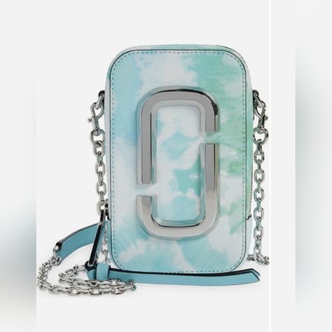 Marc Jacobs Hot Shot Leather Crossbody Bag Silver Chain Tie Dye Blue Multi NWT Marc Jacobs Snapshot Bag, Multi Colored Bag, Tie Dye Blue, Crossbody Saddle Bag, Red Crossbody Bag, Mini Messenger Bag, Handbag Essentials, Pierre Hardy, Bag Silver