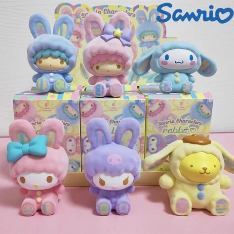 New Genuine Sanrio Rabbit Series Blind Box Flocking Kuromi Melody Cinnamorroll Figure Office Collection Ornaments Surprise Gift - AliExpress Surprise Box Ideas, Blind Box Toys, Sanrio Figures, Blind Box Figures, Sanrio Things, Sanrio Shop, Sanrio Collection, Pink Wallpaper Ipad, Surprise Toys